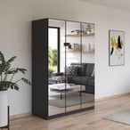Rauch Reflect 136cm 3 Door Mirrored Wardrobe with Interior Division - Metallic Dark Grey