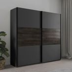 Rauch Marbella 218cm 2 Door Sliding Wardrobe with Extras - Metallic Dark Grey and Atlantic Dark Oak