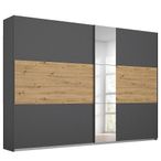 Rauch Miro 261cm 2 Door Sliding Wardrobe with Mirror - Metallic Dark Grey and Artisan Oak