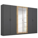 Rauch Miro 271cm 6 Door Wardrobe with Mirror - Metallic Dark Grey and Artisan Oak