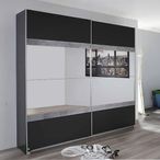 Rauch Penzberg 226cm 2 Door Sliding Wardrobe with Mirror - Metallic Dark Grey and Stone Grey