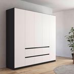 Rauch Mainz Plus 226cm 5 Door Wardrobe with Drawer - Metallic Dark Grey and White High Gloss