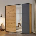 Rauch Slide 175cm 2 Door Sliding Wardrobe with Mirror - Artisan Oak and Metallic Dark Grey