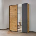 Rauch Slide 131cm 2 Door Sliding Wardrobe with Mirror - Artisan Oak and Metallic Dark Grey