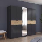 Rauch Ticao 226cm 9 Door Combi Wardrobe - Metallic Dark Grey and Artisan Oak