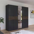 Rauch Ticao 226cm 9 Door Combi Wardrobe - Metallic Dark Grey and Atlantic Dark Oak