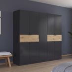 Rauch Ticao 226cm 9 Door Wardrobe - Metallic Dark Grey and Artisan Oak