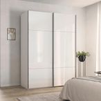 Rauch Contido 162cm 2 Door Sliding Wardrobe with Extras - Crystal White Glass