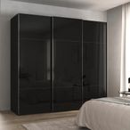Rauch Contido 242cm 3 Door Sliding Wardrobe with Extras - Black Glass