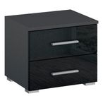 Rauch Base 2 Drawer Bedside Cabinet - Metallic Dark Grey and Grey High Gloss