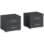 Rauch Base 2 Drawer Bedside Cabinet - Set of 2 - Metallic Dark Grey