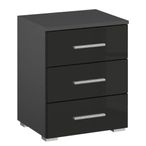 Rauch Base 3 Drawer Bedside Cabinet - Metallic Dark Grey and Grey High Gloss