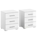 Rauch Base 3 Drawer Bedside Cabinet - Set of 2 - Alpine White and White High Gloss