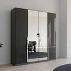 Rauch Quadra Spin 181cm 4 Door Wardrobe with Mirror - Metallic Dark Grey and Grey Effect
