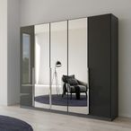Rauch Quadra Spin 226cm 5 Door Wardrobe with Mirror - Metallic Dark Grey and Grey Effect
