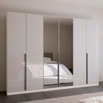 Rauch Quadra Spin 271cm 6 Door Wardrobe with Mirror - Alpine White and Crystal White Glass