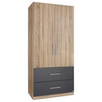 Rauch Alvor 91cm 2 Door Wardrobe - Sonoma Oak and Metallic Dark Grey