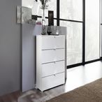 Rauch Erimo 4 Drawer Narrow Chest - Alpine White and Crystal White Glass