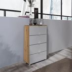 Rauch Erimo 4 Drawer Narrow Chest - Artisan Oak and Silk Grey Glass