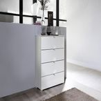 Rauch Erimo 4 Drawer Narrow Chest - Silk Grey and Crystal White Glass