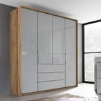 Rauch Erimo 204cm 4 Door Wardrobe with 3 Drawer - Artisan Oak and Silk Grey Glass