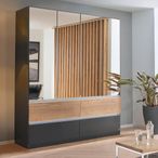 Rauch Winnipeg 181cm 4 Door Wardrobe with Mirror and Lighting - Metallic Dark Grey and Halifax Oak