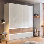 Rauch Winnipeg 181cm 4 Door Wardrobe with Lighting - Alpine White High Gloss and Halifax Oak