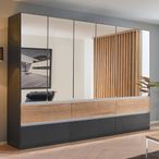 Rauch Winnipeg 271cm 6 Door Wardrobe with Mirror and Lighting - Metallic Dark Grey and Halifax Oak