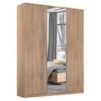 Rauch Texas 136cm 3 Door Wardrobe with Mirror - Sonoma Oak