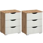 Rauch Arnstein 3 Drawer Bedside Cabinet - Set of 2 - Artisan Oak and Alpine White