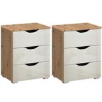 Rauch Arnstein 3 Drawer Bedside Cabinet - Set of 2 - Artisan Oak and White High Gloss