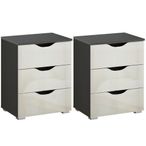 Rauch Arnstein 3 Drawer Bedside Cabinet - Set of 2 - Metallic Dark Grey and White High Gloss