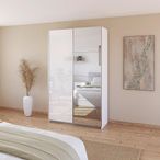 Rauch Quadra 136cm 2 Door Sliding Wardrobe with Mirror - Alpine White and High Gloss White