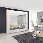 Rauch Alegro 181cm 2 Door Sliding Wardrobe with Mirror - Sonoma Oak and Alpine White