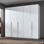 Rauch Purisma 251cm 5 Door Wardrobe - Alpine White and Crystal White Glass