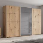 Rauch Beluga Extra 361cm 3 Door Sliding Wardrobe with Grey Mirror - Artisan Oak