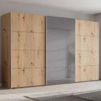 Rauch Beluga Extra 406cm 3 Door Sliding Wardrobe with Grey Mirror - Artisan Oak