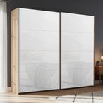 Rauch Beluga Extra 226cm 2 Door Sliding Wardrobe - Artisan Oak and White Glass