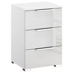 Rauch Miramar 3 Drawer Bedside Cabinet - Alpine White and Crystal White Glass