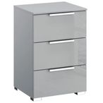 Rauch Miramar 3 Drawer Bedside Cabinet - Silk Grey and Silk Grey Glass