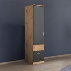 Rauch Celle Super 47cm 1 LH Door Wardrobe with Drawer - Artisan Oak and Metallic Dark Grey