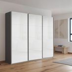 Rauch Kulmbach 203cm 3 Door Sliding Wardrobe - Metallic Dark Grey and White High Gloss