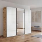 Rauch Kulmbach 203cm 3 Door Sliding Wardrobe with Mirror - Artisan Oak and White High Gloss