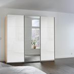 Rauch Kulmbach 203cm 3 Door Sliding Wardrobe with Mirror - Sonoma Oak and White High Gloss