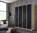 Rauch Essensa 181cm Basalt Glass 4 Door Wardrobe - Oak Carcase