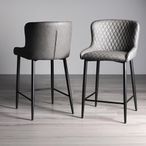 Cezanne Barstools - Set of 2 - Dark Grey Faux Leather - Black Legs