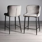 Cezanne Barstools - Set of 2 - Grey Velvet - Black Legs
