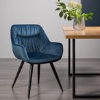 Dali Dining Chairs - Set of 2 - Petrol Blue Velvet - Black Legs