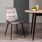 Mondrian Dining Chairs - Set of 2 - Grey Velvet - Black Legs