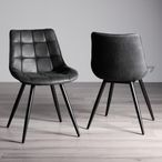 Seurat Dining Chairs - Set of 2 - Dark Grey Faux Suede - Black Legs